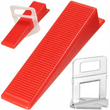 Tile leveling system with 100 clips and 100 wedges, red