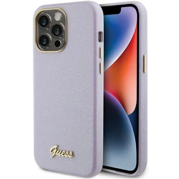 Guess iPhone 15 Pro Case Glitter Glossy Script, Lilac