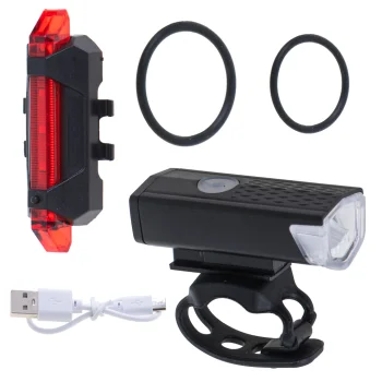 RALLEX LED Bicycle Light Set (Front and Rear), USB, Black