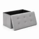 Foldable Velour Pouf with Storage Box, Light Grey