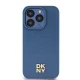 DKNY iPhone 15 Pro Case Leather Monogram Pattern Metal Logo MagSafe, Blue