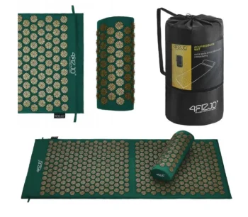 4Fizjo Acupressure Acupuncture Massage Mat Set with Pillow, 110x42 cm, Green/Gold