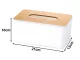 Tissue Box with Bamboo 21 x 13 x 10 cm, White