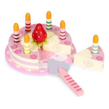 Ecotoys Wooden Birthday Cake with Candles and Strawberries, 15 Pieces
