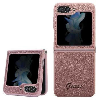 Guess Samsung Galaxy Z Flip 5 Case Glitter Script, Pink
