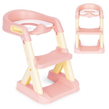 ECOTOYS Toilet Training Seat with Step Stool Ladder for Kids, Pink