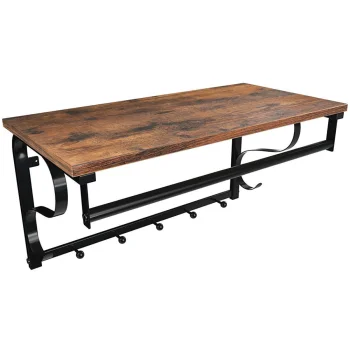 Leobert Wall Shelf with Hangers Loft, Wood/Metal, Brown/Black