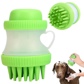 Silicone Bath Brush for Dogs and Cats with Shampoo Dispenser, 125ml, Green