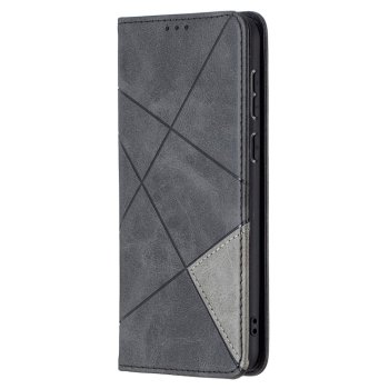 Huawei P50 Geometric Pattern Leather Stand Case Cover - Black