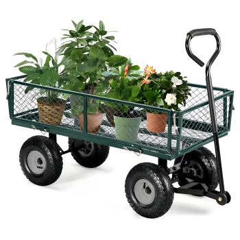 Garden transport cart 200 kg, opening sides, large pneumatic wheels, MultiGarden, green