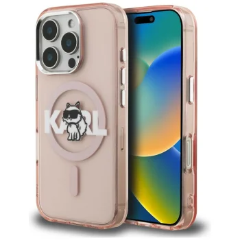 Karl Lagerfeld IML Choupette Sketch MagSafe Case for iPhone 16 Pro Max Pink