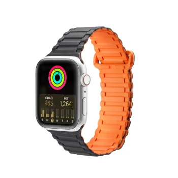 Dux Ducis Armor Strap for Apple Watch (41 / 40 / 38 mm) Silicone Magnetic Band, Black/Orange