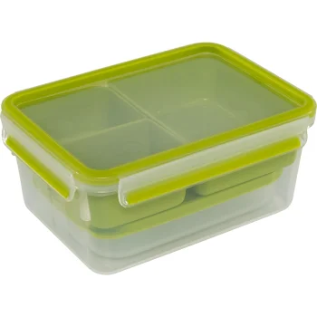 EMSA Clip & Go XL Food Storage Container with Inserts 2.2 L, Transparent / Green