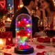 Eternal Rose in Glass Dome with LED RGB Light (Two Roses), Red