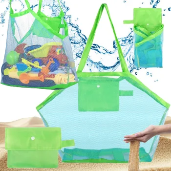 Large XXL Mesh Beach and Shopping Bag, Foldable, Blue