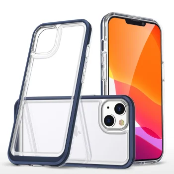 Skaidrus dėklas iPhone 14 Clear 3in1 su mėlynu rėmeliu