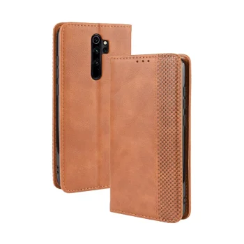 Xiaomi Redmi Note 8 Pro Vintage Style Magnetic Leather Wallet Case Cover, Brown