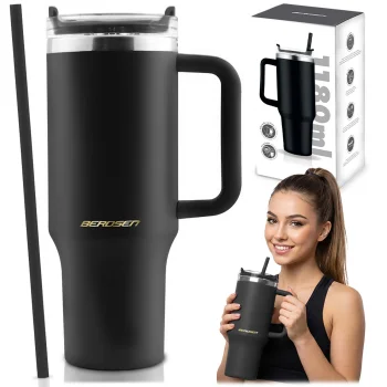 Berdsen Vacuum Thermos Mug with Straw 1180 ml, Black