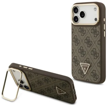 Guess 4G PU Triangle Logo & Stand Camera Magsafe Phone Case Cover iPhone 17 Pro Max - Brown