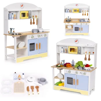 Ecotoys TL103013 Wooden Play Kitchen with 12 Accessories