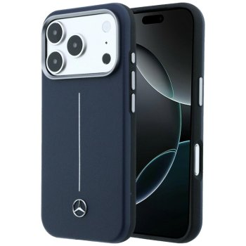 Mercedes Leather Semi Wrap Iconic Line MagSafe Case for iPhone 17 Pro, Navy Blue