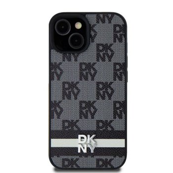 Samsung Galaxy S24 (SM-S921) DKNY Leather Checkered Mono Pattern Printed Stripes Case Cover, Black