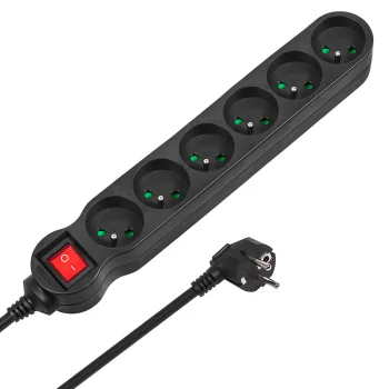 Maclean MCE187 Power Strip with Switch, 6 Outlets, 3m, 2300W, Black