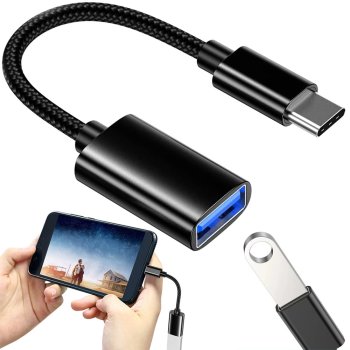 USB-C to USB-A 3.0 OTG adapter for phone, durable, black