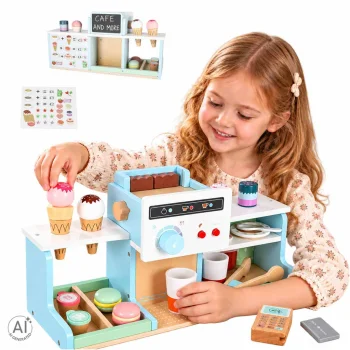 Kids Wooden Cafe and Confectionery Play Set with Coffee Machine