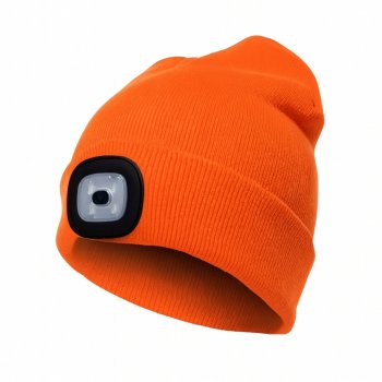 Adīta ziemas cepure ar LED lukturīti, oranža