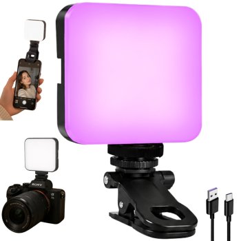 Mini RGB LED Light for Photo & Video, 3000K-6500K, 5.5W, with Clip & 1/4" Thread, Black
