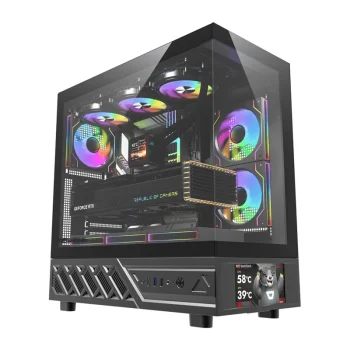 DarkFlash DS950V PC Case with IPS Display and 6 Fans, Black