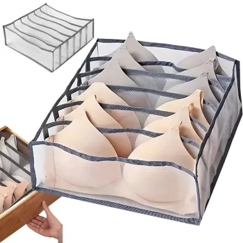 Bra and Underwear Drawer Organizer with 6 Compartments, Grey