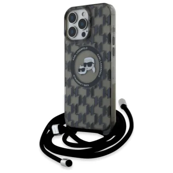 Karl Lagerfeld iPhone 16 Pro Max Case IML Crossbody Monogram MagSafe, Black