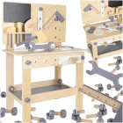 Workshop with wooden tools and work table