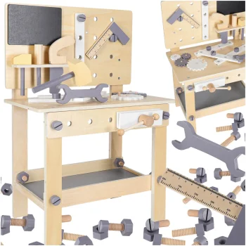 Workshop with wooden tools and work table