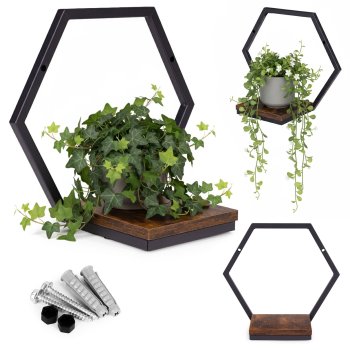 Hexagon Wall Shelf Floating Plant Stand ModernHome Industrial Loft Decor