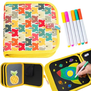 Bakalu KZ1025 Portable Drawing Board Book with Chalk Markers, Bear