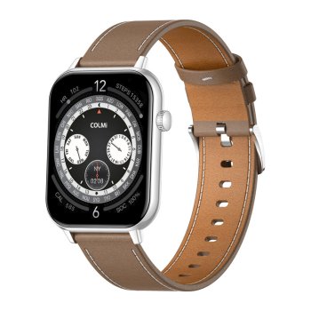 COLMI C28 Smartwatch - Silver / Brown Leather Strap