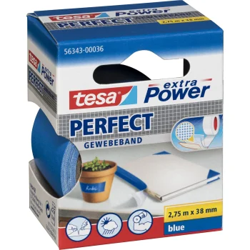 Tesa extra Power Perfect Fabric Adhesive Tape 56343, 2.75 m x 38 mm, Blue
