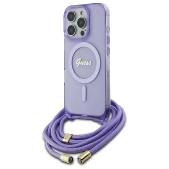 Guess iPhone 16 Pro Max Case Crossbody Cord Script MagSafe, Purple