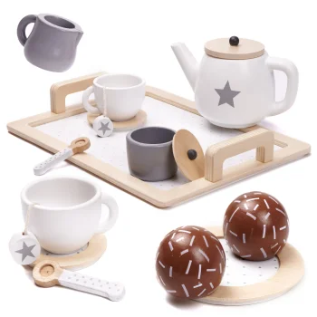 Kids Wooden Coffee and Tea Play Set with Tray OUTLET