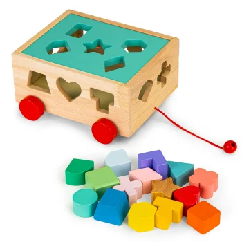 Wooden Pull-Along Sorter Cart with Blocks ECOTOYS
