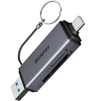 Benfei 2-in-1 USB-C / USB-A 3.0 Card Reader for SD / Micro SD, Black