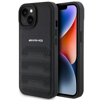 Mercedes iPhone 15 Case AMG Leather Debossed Lines, Black