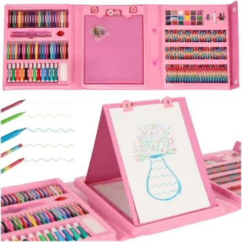 Art Drawing Set in a Suitcase, 208 pcs, Pink