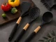 Black Silicone Kitchen Utensils Set with Stand, 6 Pieces