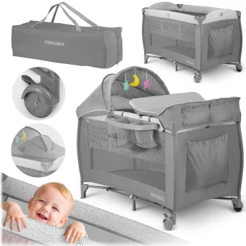 Ricokids RK-242 Travel Cot with Mattress and Bag, 125x65x78 cm, Grey