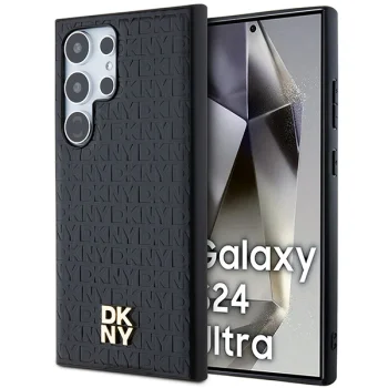 DKNY Samsung Galaxy S24 Ultra Case Leather Monogram Metal Logo MagSafe, Black