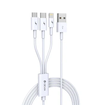 Devia Smart EC141 3-in-1 USB to Lightning / USB-C / MicroUSB Cable, 1.2m, 2A, White